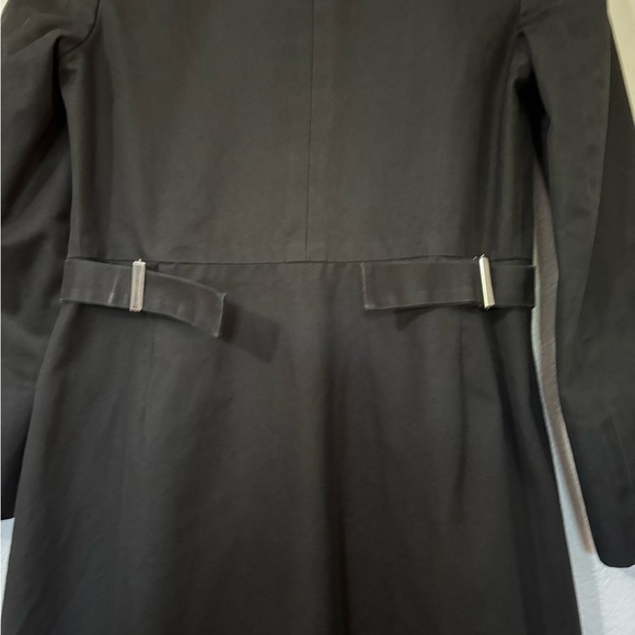 Barneys New York Made in Italy Black Long Streamlined Cotton Coat. Pockets - Picture 8 of 16